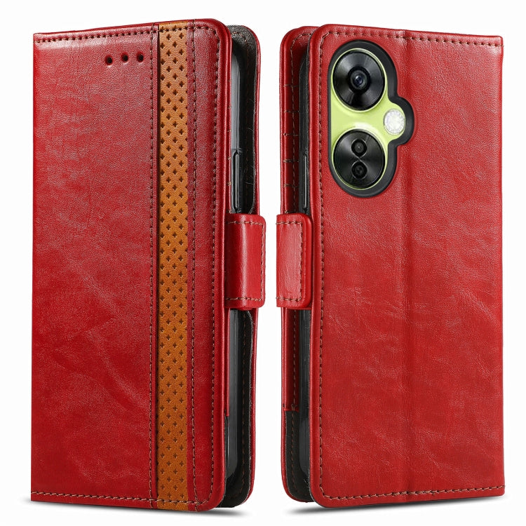 For OnePlus Nord CE 3 Lite CaseNeo Splicing Dual Magnetic Buckle Leather Phone Case(Red) - OnePlus Cases by buy2fix | Online Shopping UK | buy2fix