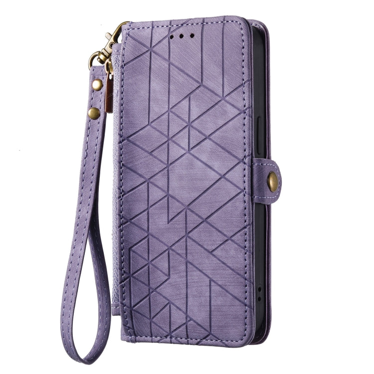 For iPhone 15 Pro Max Geometric Zipper Wallet Side Buckle Leather Phone Case(Purple) - iPhone 15 Pro Max Cases by buy2fix | Online Shopping UK | buy2fix