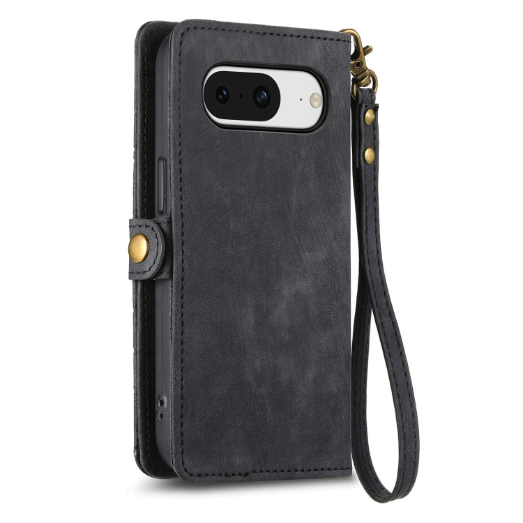 For Google Pixel 8 Geometric Zipper Wallet Side Buckle Leather Phone Case(Black) - Google Cases by buy2fix | Online Shopping UK | buy2fix