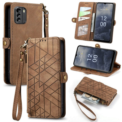 For Nokia G60 5G Geometric Zipper Wallet Side Buckle Leather Phone Case(Brown) - Nokia Cases by buy2fix | Online Shopping UK | buy2fix