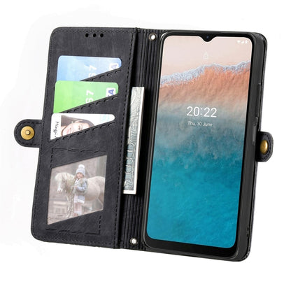 For Nokia C21 Plus Geometric Zipper Wallet Side Buckle Leather Phone Case(Black) - Nokia Cases by buy2fix | Online Shopping UK | buy2fix