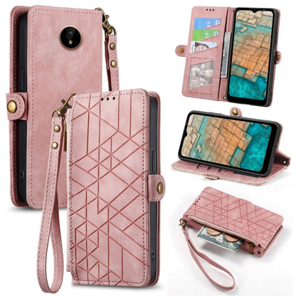 For Nokia C20 Geometric Zipper Wallet Side Buckle Leather Phone Case(Pink) - Nokia Cases by buy2fix | Online Shopping UK | buy2fix