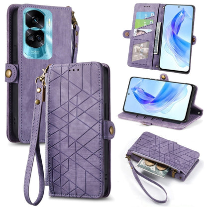 For Honor 90 Lite / X50i Geometric Zipper Wallet Side Buckle Leather Phone Case(Purple) - Honor Cases by buy2fix | Online Shopping UK | buy2fix