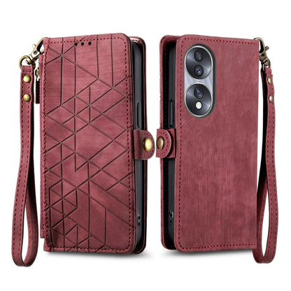 For Honor 90 Geometric Zipper Wallet Side Buckle Leather Phone Case(Red) - Honor Cases by buy2fix | Online Shopping UK | buy2fix