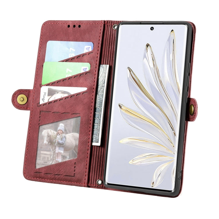 For Honor 90 Geometric Zipper Wallet Side Buckle Leather Phone Case(Red) - Honor Cases by buy2fix | Online Shopping UK | buy2fix