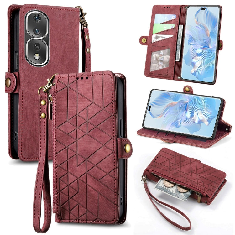 For Honor 80 Pro Geometric Zipper Wallet Side Buckle Leather Phone Case(Red) - Honor Cases by buy2fix | Online Shopping UK | buy2fix