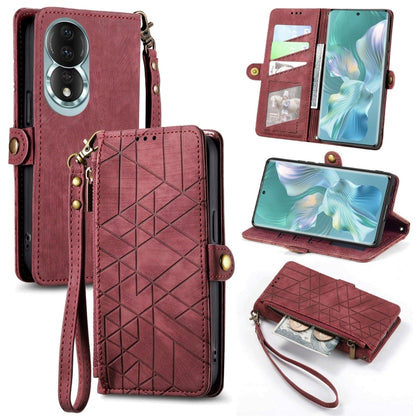 For Honor 80 Geometric Zipper Wallet Side Buckle Leather Phone Case(Red) - Honor Cases by buy2fix | Online Shopping UK | buy2fix