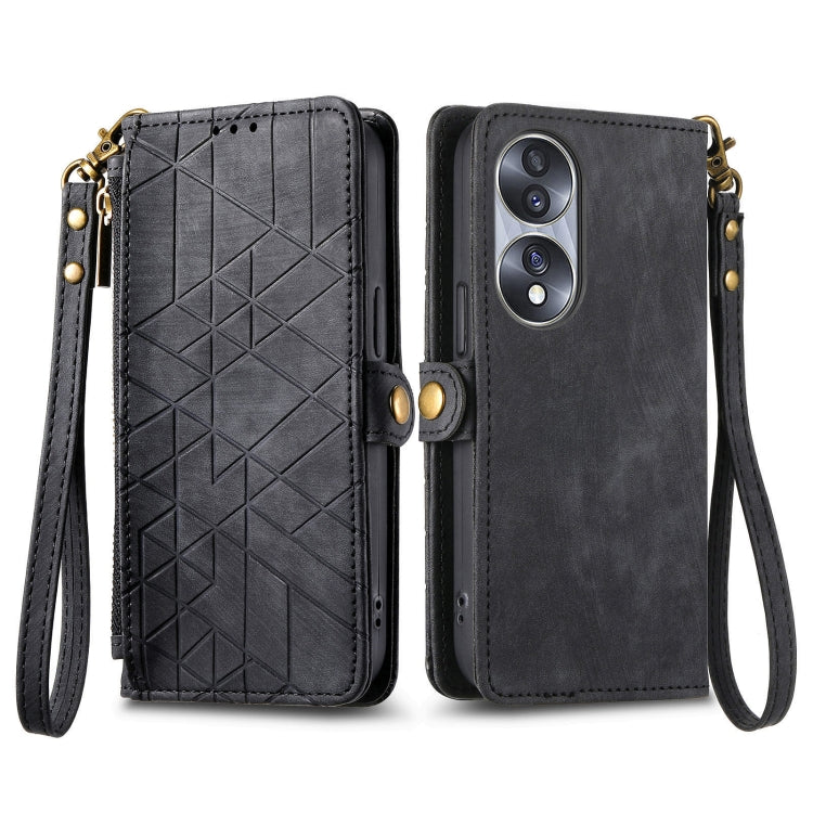 For Honor X40 GT Geometric Zipper Wallet Side Buckle Leather Phone Case(Black) - Honor Cases by buy2fix | Online Shopping UK | buy2fix