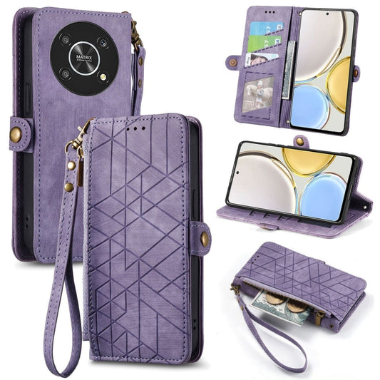 For Honor Magic4 Lite Geometric Zipper Wallet Side Buckle Leather Phone Case(Purple) - Honor Cases by buy2fix | Online Shopping UK | buy2fix