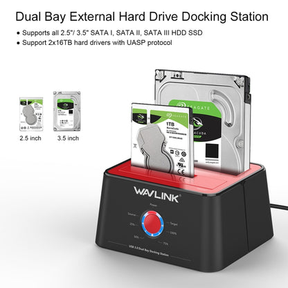 Wavlink ST334U SSD Dual Bay External Hard Drive Docking Station USB 3.0 to SATA I/II/III(AU Plug) - External Hard Drives by buy2fix | Online Shopping UK | buy2fix