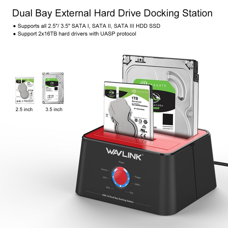 Wavlink ST334U SSD Dual Bay External Hard Drive Docking Station USB 3.0 to SATA I/II/III(EU Plug) - External Hard Drives by buy2fix | Online Shopping UK | buy2fix