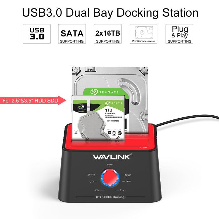 Wavlink ST334U SSD Dual Bay External Hard Drive Docking Station USB 3.0 to SATA I/II/III(UK Plug) - External Hard Drives by WAVLINK | Online Shopping UK | buy2fix