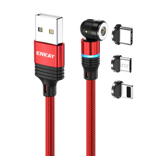 ENKAY 3 in 1 2.4A USB to Type-C / 8 Pin / Micro USB Magnetic 540 Degrees Rotating Charging Cable, Length:1m(Red) - Charging Cable & Head by ENKAY | Online Shopping UK | buy2fix