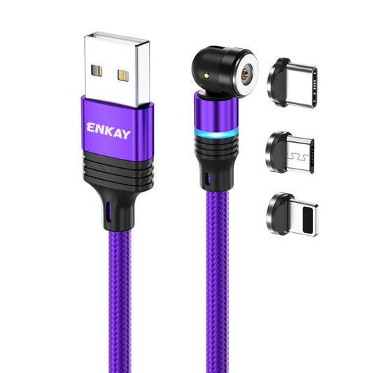 ENKAY 3 in 1 2.4A USB to Type-C / 8 Pin / Micro USB Magnetic 540 Degrees Rotating Charging Cable, Length:1m(Purplele) - Charging Cable & Head by ENKAY | Online Shopping UK | buy2fix