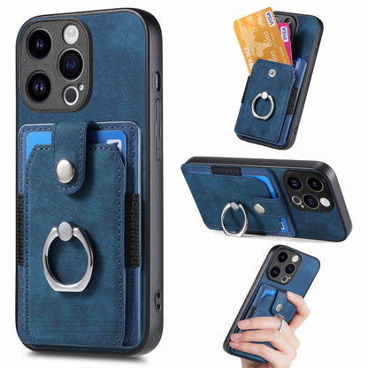 For iPhone 15 Pro Max Retro Skin-feel Ring Card Wallet Phone Case(Blue) - iPhone 15 Pro Max Cases by buy2fix | Online Shopping UK | buy2fix