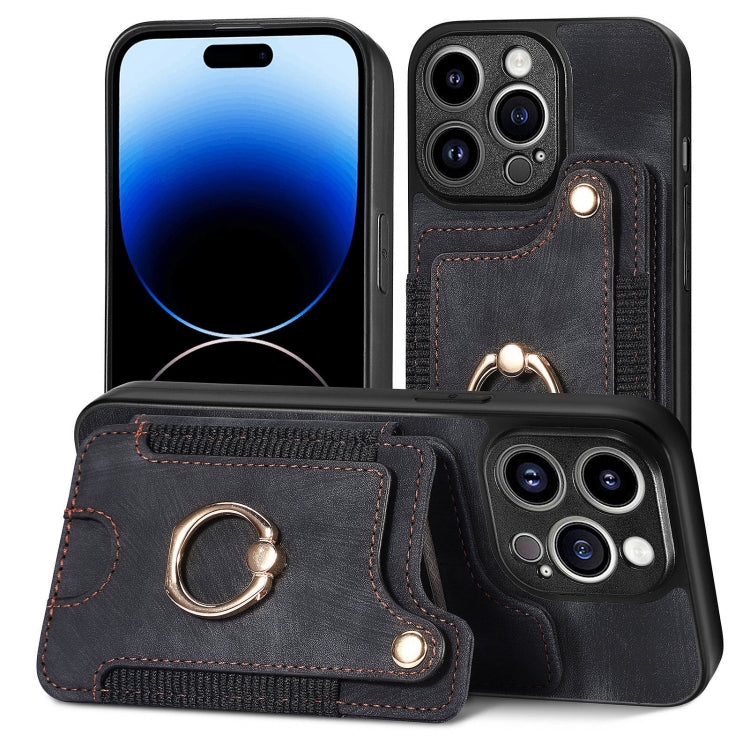 For iPhone 15 Pro Max Retro Skin-feel Ring Multi-card Wallet Phone Case(Black) - iPhone 15 Pro Max Cases by buy2fix | Online Shopping UK | buy2fix