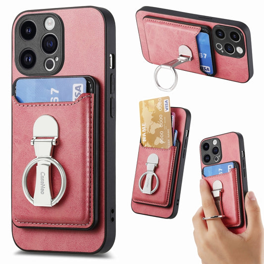 For iPhone 15 Pro Max Skin Feel Ring Holder Wallet Magnetic Phone Case(Pink) - iPhone 15 Pro Max Cases by buy2fix | Online Shopping UK | buy2fix