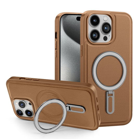 For iPhone 15 Pro Max Shield MagSafe Magnetic Holder Phone Case(Brown) - iPhone 15 Pro Max Cases by buy2fix | Online Shopping UK | buy2fix