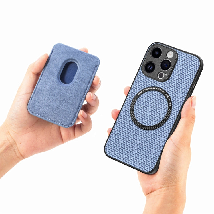 For iPhone 15 Pro Max Carbon Fiber Leather Card Magsafe Phone Case(Blue) - iPhone 15 Pro Max Cases by buy2fix | Online Shopping UK | buy2fix