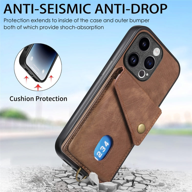 For iPhone 15 Pro Max Retro Card Wallet Fold Leather Phone Case with Strap(Brown) - iPhone 15 Pro Max Cases by buy2fix | Online Shopping UK | buy2fix