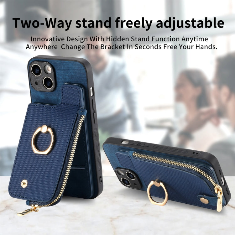 For iPhone 15 Pro Max Cross Leather Ring Vertical Zipper Wallet Back Phone Case(Blue) - iPhone 15 Pro Max Cases by buy2fix | Online Shopping UK | buy2fix