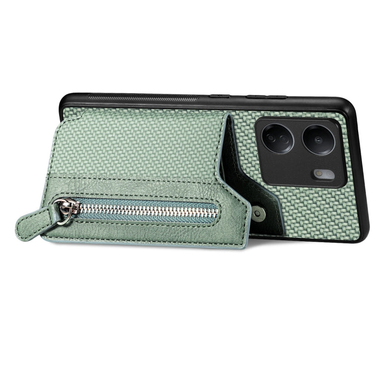 For Xiaomi  Redmi 13C Carbon Fiber Flip Zipper Wallet Phone Case(Green) - 13C Cases by buy2fix | Online Shopping UK | buy2fix