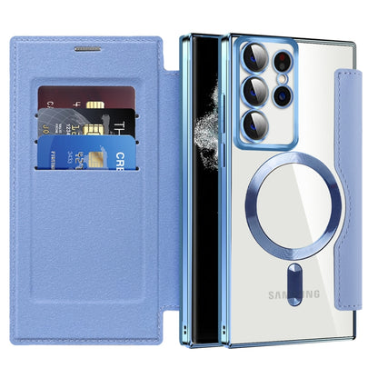 For Samsung Galaxy S22 Ultra 5G MagSafe Magnetic RFID Anti-theft Leather Phone Case(Blue) - Galaxy S22 Ultra 5G Cases by buy2fix | Online Shopping UK | buy2fix
