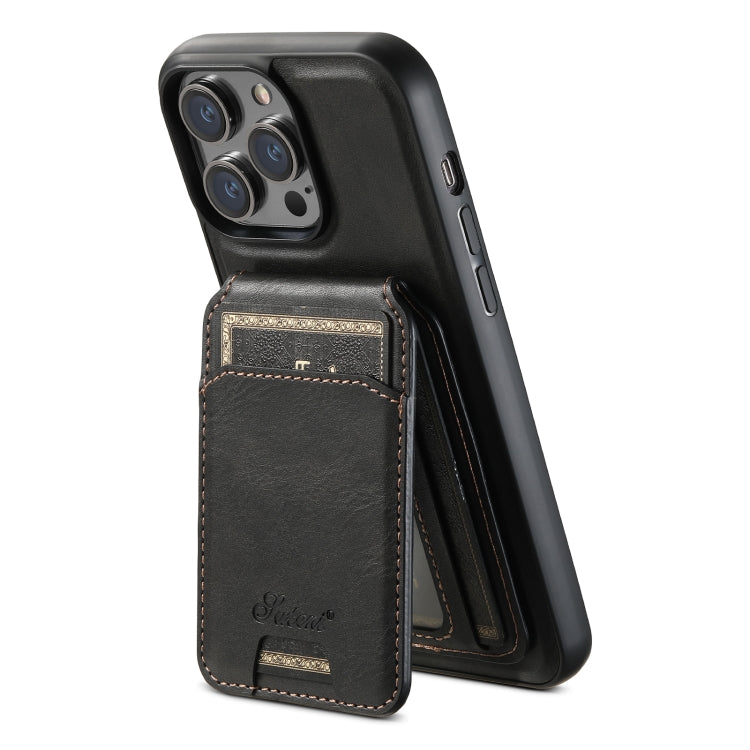 For iPhone 15 Pro Max Suteni H15 MagSafe Oil Eax Leather Detachable Wallet Back Phone Case(Black) - iPhone 15 Pro Max Cases by Suteni | Online Shopping UK | buy2fix