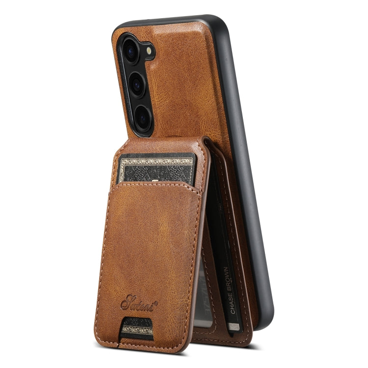 For Samsung Galaxy S23 5G Suteni H15 MagSafe Oil Eax Leather Detachable Wallet Back Phone Case(Khaki) - Galaxy S23 5G Cases by Suteni | Online Shopping UK | buy2fix