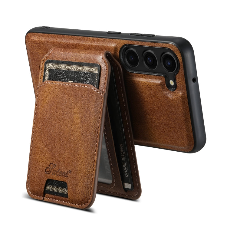 For Samsung Galaxy S24 5G Suteni H15 MagSafe Oil Eax Leather Detachable Wallet Back Phone Case(Brown) - Galaxy S24 5G Cases by Suteni | Online Shopping UK | buy2fix