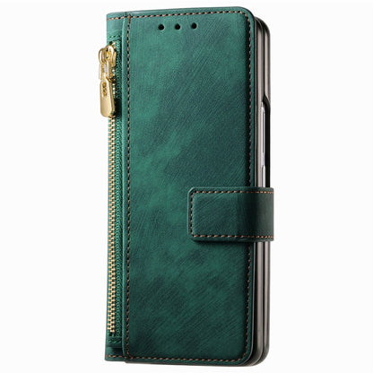 For Samsung Galaxy Z Fold4 Retro MagSafe Magnetic Zipper Wallet Leather Phone Case(Green) - Galaxy Z Fold4 5G Cases by buy2fix | Online Shopping UK | buy2fix