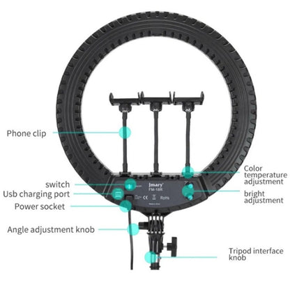 JMARY FM-18R LED Beauty Ring Light 18-inch Photography Live Streaming Fill Light(EU Plug) -  by Jmary | Online Shopping UK | buy2fix