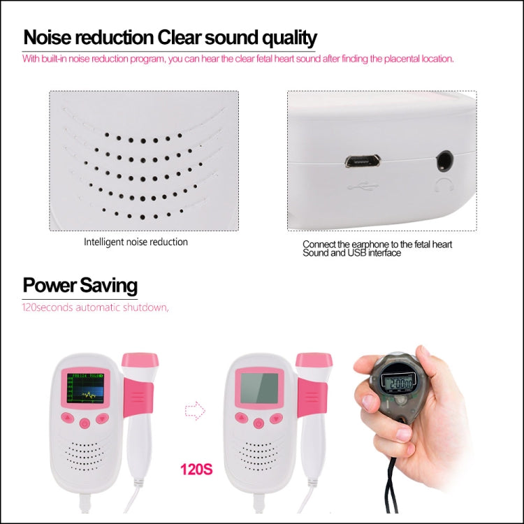 RZ-100S9 LED Fetal Doppler Ultrasound Sound Baby Heartbeat Detector Monitor Digital Prenatal Pocket Fetal Doppler Stethoscope - Heart Rate Monitoring by buy2fix | Online Shopping UK | buy2fix