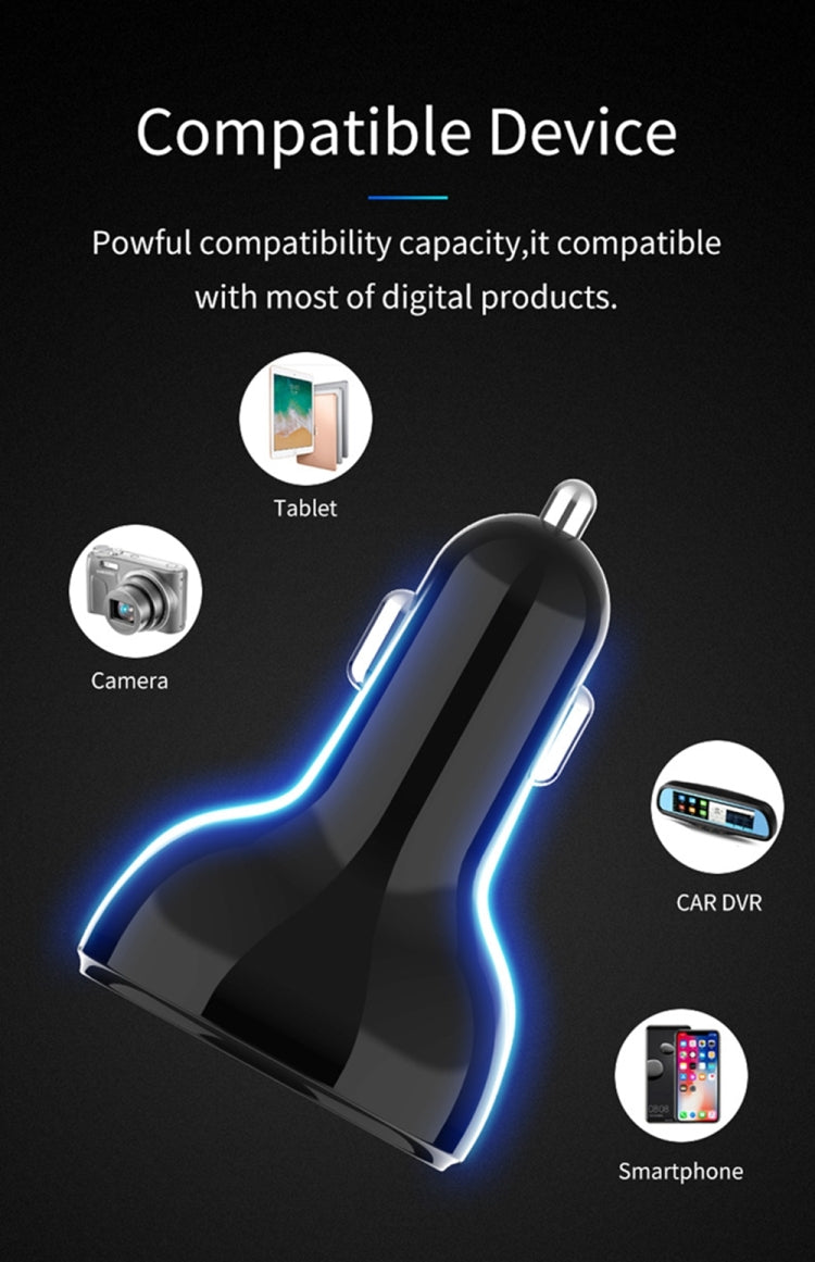 C02 Car Power Adapter in-car Phone Charger Type-C Fast Charger QC3.0 Dual USB Ports DC5V 2.4A 12V 24V Cigarette Lighter Power Supply - In Car by buy2fix | Online Shopping UK | buy2fix
