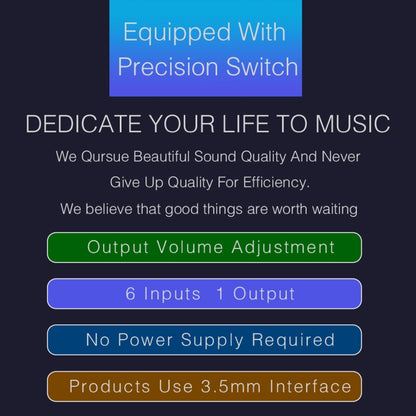 B017 6 Input 1 Output Audio Signal Selection Switcher Output Volume Adjustment Control 3.5mm Interface - Consumer Electronics by buy2fix | Online Shopping UK | buy2fix