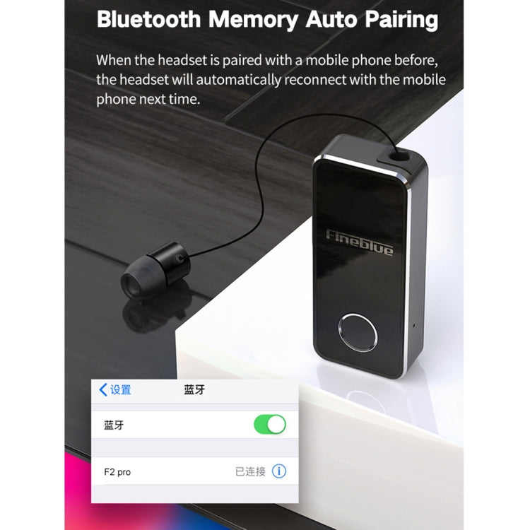 FineBlue F2 Pro Wireless Bluetooth V5.0 Earphone Hands-Free Vibrating Alert Wear Clip Earphone(Black) - Bluetooth Earphone by Fineblue | Online Shopping UK | buy2fix