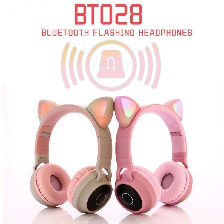 BT028C Cute Cat Ear Bluetooth 5.0 Headphones Foldable On-Ear Stereo Wireless Headset Headphone with Mic / LED Light / FM Radio / TF Card(Pink) - Headset & Headphone by buy2fix | Online Shopping UK | buy2fix