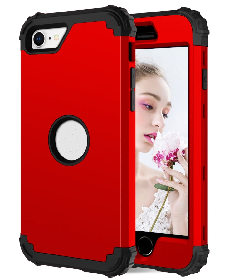 For iPhone SE 2022 / SE 2020 Silicone + PC Three-piece Anti-drop Mobile Phone Protection Back Cover(Red) - Apple Accessories by buy2fix | Online Shopping UK | buy2fix