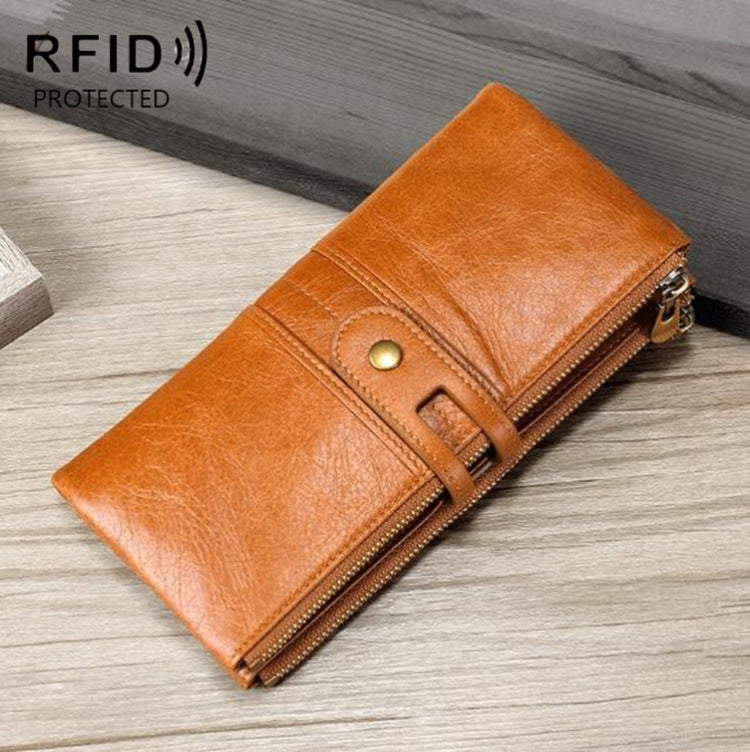 Ladies Genuine Leather Long Wallet Anti-theft Card Bag Multifunctional Clutch Bag(Brown) - Antimagnetic RFID Package by buy2fix | Online Shopping UK | buy2fix