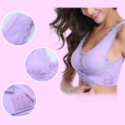 Front Cross Side Buckle Wireless Lace Bra Breathable Sport For Women, Size:M(Skin Color) - Ladies Underwear by buy2fix | Online Shopping UK | buy2fix