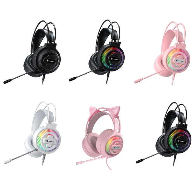 PANTSAN PSH-400 USB Computer Head-Mounted Luminous RGB Wired Headset, Specification:3.5mm Pink+Cat Ear - Multimedia Headset by PANTSAN | Online Shopping UK | buy2fix