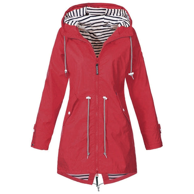 Women Waterproof Rain Jacket Hooded Raincoat, Size:M(Red) - Hoodie by buy2fix | Online Shopping UK | buy2fix