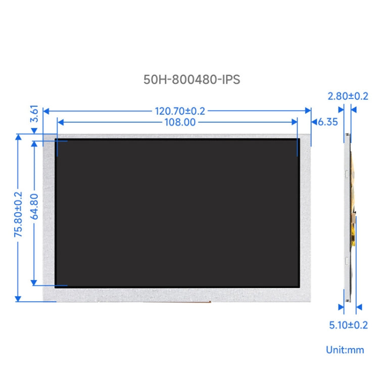 Waveshare 5 Inch DSI Display, 800 × 480 Pixel, IPS Display Panel, Style:No Touch - LCD & LED Display Module by Waveshare | Online Shopping UK | buy2fix