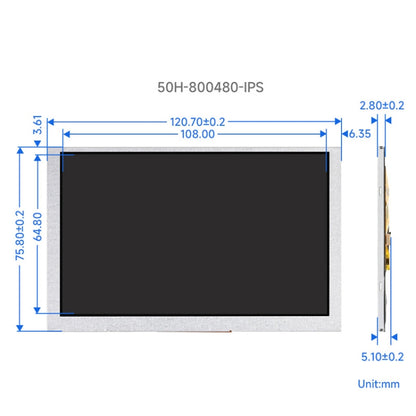 Waveshare 5 Inch DSI Display, 800 × 480 Pixel, IPS Display Panel, Style:No Touch - LCD & LED Display Module by Waveshare | Online Shopping UK | buy2fix