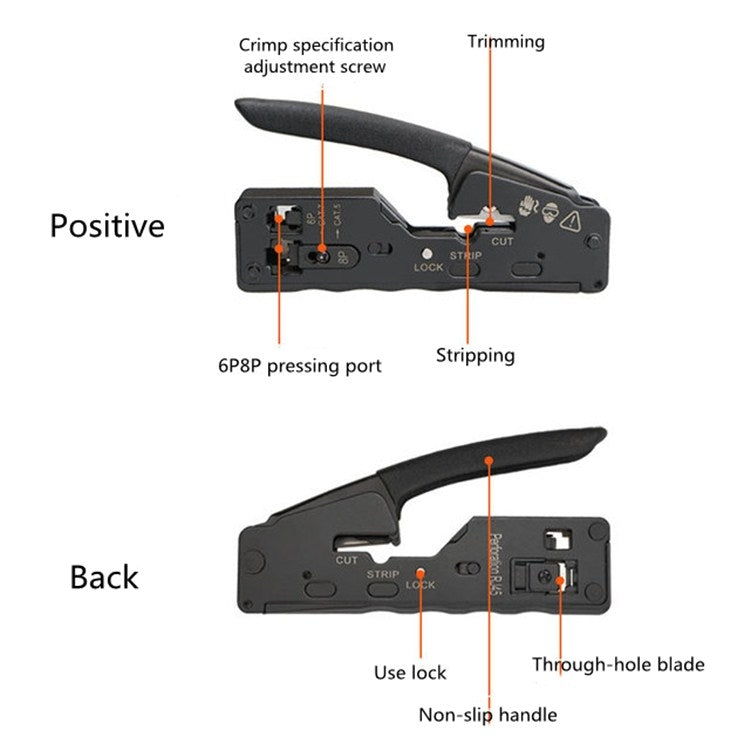 Multifunctional Seven-type Through-hole Crystal Head 6P8P Wire Stripping Network Tool Extrusion Crimping Wire Network Cable Pliers - Lan Cable and Tools by buy2fix | Online Shopping UK | buy2fix