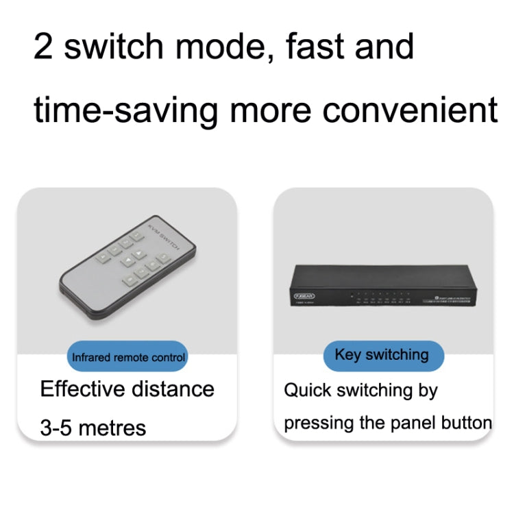 FJGEAR FJ-810UK 8 In 1 Out USB KVM Switcher With Desktop Switch, Plug Type:EU Plug(Black) - Converter by FJGEAR | Online Shopping UK | buy2fix