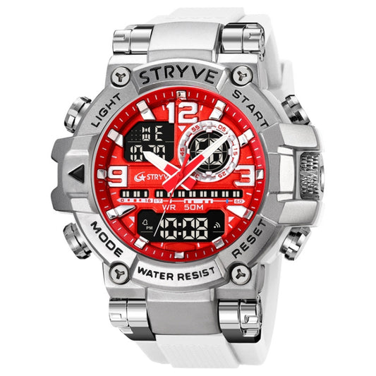 STRYVE S8025 Sports Night Light Electronic Waterproof Watch Multifunctional Student Watch(Silver White) - Leather Strap Watches by STRYVE | Online Shopping UK | buy2fix
