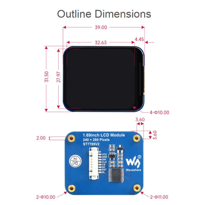 Waveshare 1.69 Inch 240×280 Resolution IPS LCD Display Module With SPI Interface - Consumer Electronics by Waveshare | Online Shopping UK | buy2fix