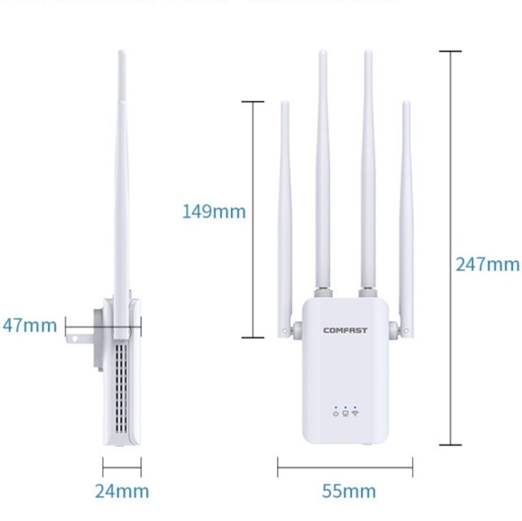 Comfast CF-WR304S 300M 4 Antenna Wireless Repeater High-Power Through-Wall WIFI Signal Amplifier, Specification:UK Plug - Broadband Amplifiers by Comfast | Online Shopping UK | buy2fix
