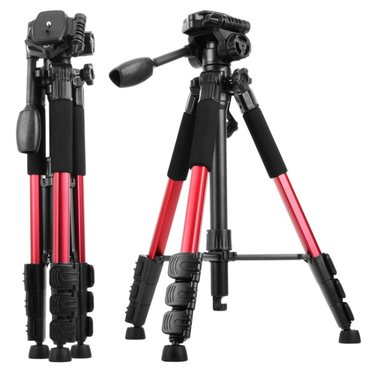 Q111 4-Section Folding Legs Live Broadcast Aluminum Alloy Tripod Mount with Three-dimensional Damping Tripod Heads(Red) - Camera Accessories by buy2fix | Online Shopping UK | buy2fix